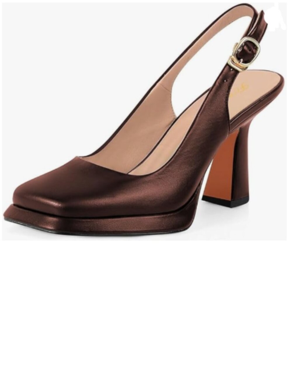 FOWT Brown Platform Square Toe Pumps Block High Heels Slingbacks Work Shoes